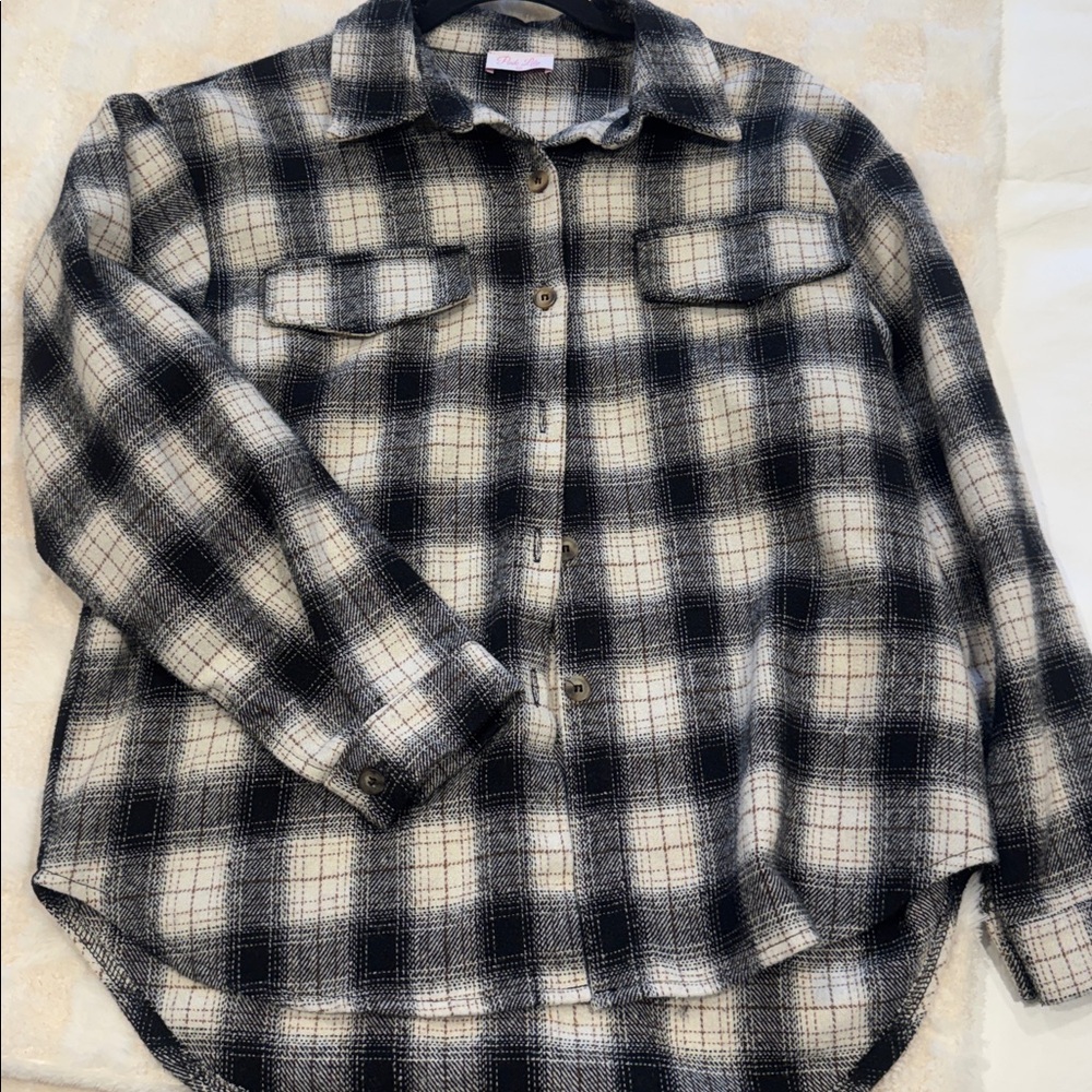 Pink Lily Black and Cream Plaid Shirt Jacket